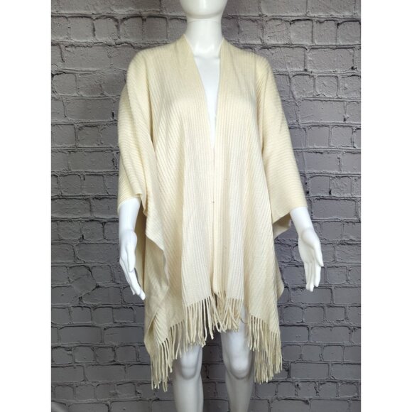 Cejon Womens OS Ivory Knit Fringe Poncho Cape Wrap Macys New - Picture 1 of 11
